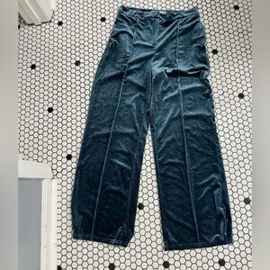 Velvet Wide Leg Pants in Teal Blue
